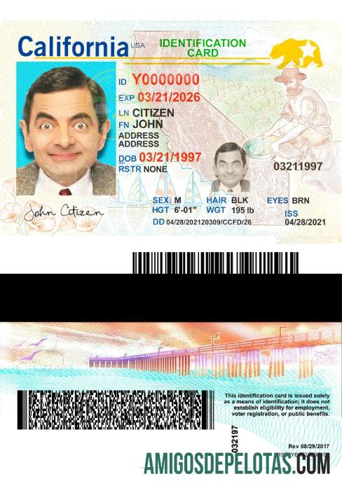 Modelo atual do cartão de identificação dos EUA Califórnia 2021